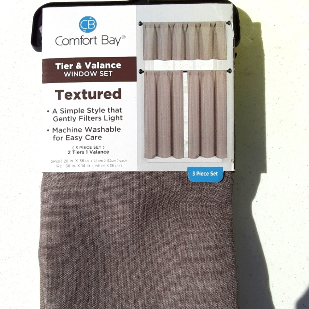 Comfort Bay Gray Tier & Valance  Window Curtains 2 Tier 1 ValanceTextured Style